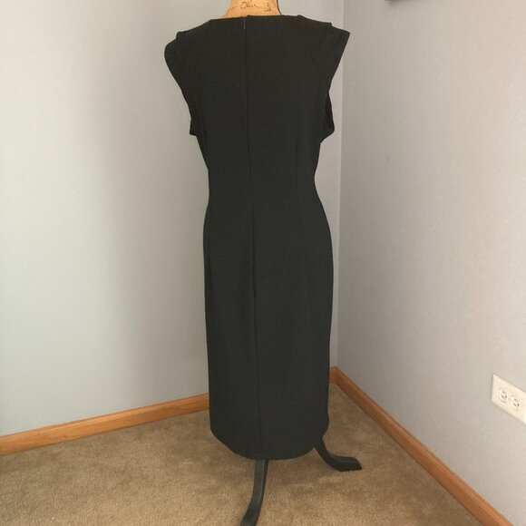 Shelby & Palmer Sheath Dress Women Size 16 Black Stretch Knit Ruched Cap Sleeve - Picture 2 of 12
